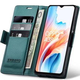 Puzdro pre Oppo A18 4G / A38 4G, ERBORD Glossy Litchi, flipová peňaženka, zelený
