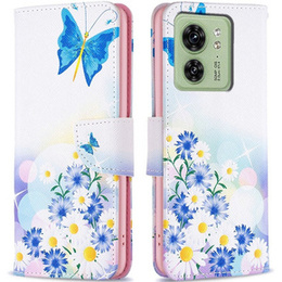 Klapkové puzdro pre Motorola Edge 40 5G, Wallet, butterfly & flowers, modré