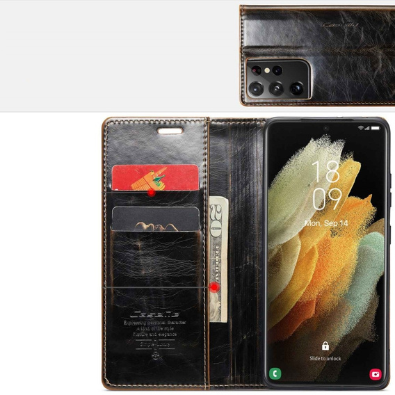 CASEME flipové puzdro pre Samsung Galaxy S21 Ultra 5G, Waxy Textured, káva