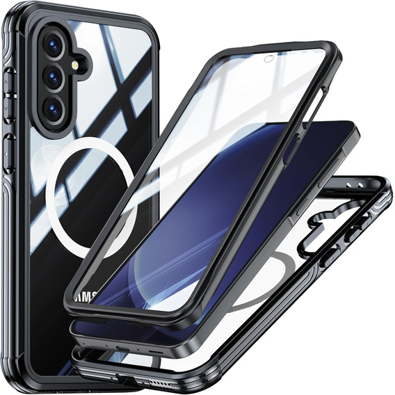 Puzdro pre Samsung Galaxy A36 / Samsung Galaxy A56, Shockproof, so sklom, pre MagSafe, čierne