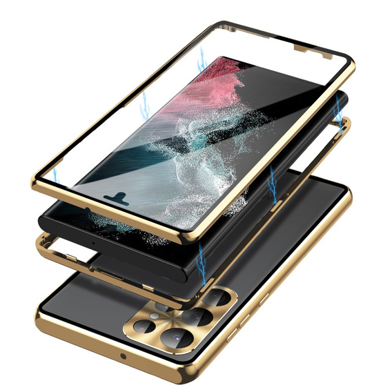 Puzdro pre Samsung Galaxy S23 Ultra, Magnetic Dual Glass, zlaté