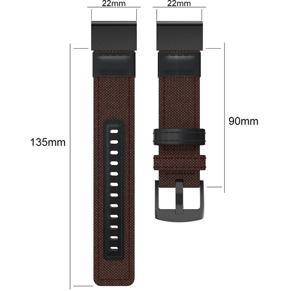 Pasek Canvas+Leather do Garmin Fenix 5/6/7 Pro Forerunner 935/945/955 - Brown