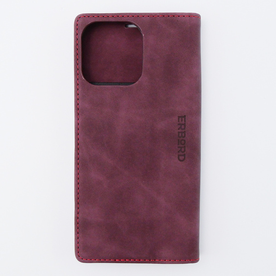 Puzdro pre iPhone 15 Pro Max, ERBORD Vintage, peňaženka s chlopňou, červené