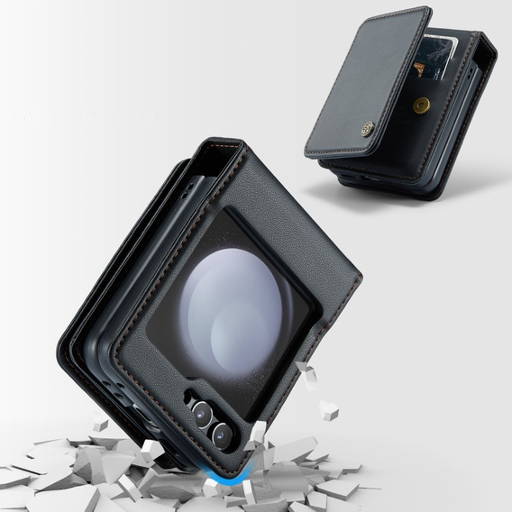 CASEME flipové puzdro pre Samsung Galaxy Z Flip5 5G, Litchi Wallet, čierne