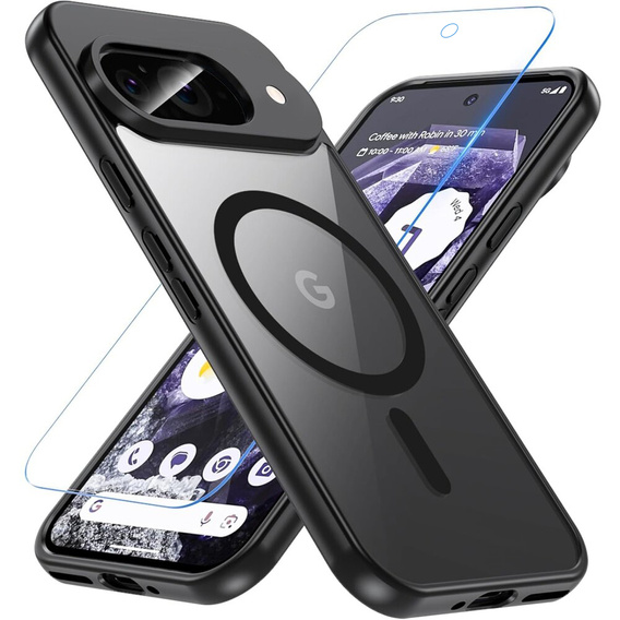 Puzdro pre Google Pixel 9, pre MagSafe, ERBORD Matt Case, čierny + sklo na displej