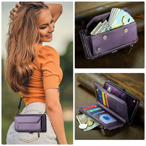 Puzdro CASEME pre Samsung Galaxy A56 5G, RFID Leather Wallet, s popruhom cez rameno, fialové