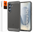 Puzdro Spigen pre Samsung Galaxy S25, Rugged Armor MagSafe, sivé + tvrdené sklo 9H
