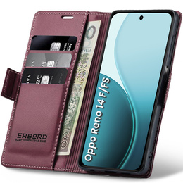 Puzdro pre Oppo Reno 14 F / 14 FS, ERBORD Glossy Litchi, flipová peňaženka, červené