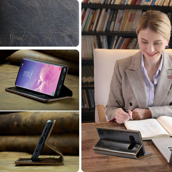 CASEME flipové puzdro pre Samsung Galaxy S10+ Plus, Waxy Textured, káva