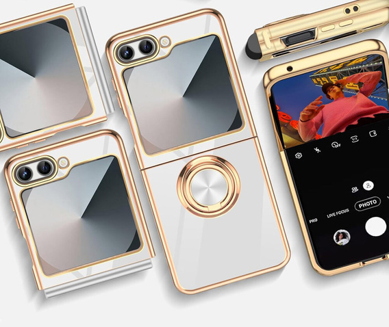 Obal na mobil pre Samsung Galaxy Z Flip7 FE / Z Flip6, Electro Ring, biele