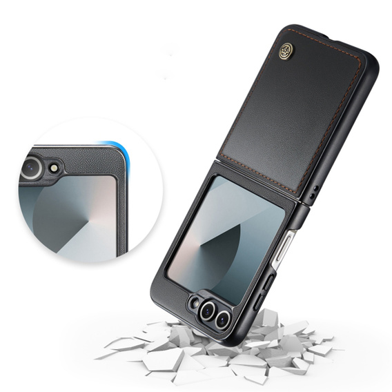 Puzdro pre Samsung Galaxy Z Flip7 FE / Z Flip6, CASEME Litchi Leather, čierne