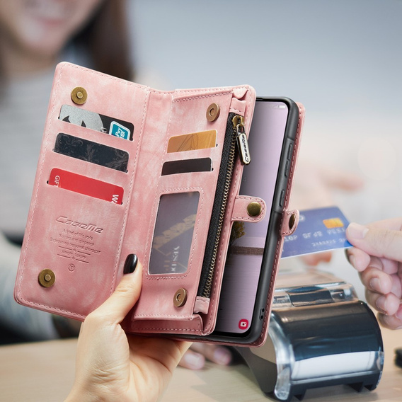 CASEME puzdro pre Samsung Galaxy A56 5G, Retro Leather Wallet, s remienkom, ružové