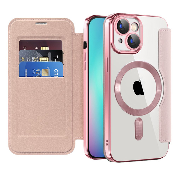 Klapkové puzdro pre iPhone 15, RFID Wallet MagSafe CamShield, ružové