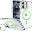 Puzdro pre iPhone 17, pre MagSafe, so stojanom, priehľadné so zelenými vložkami