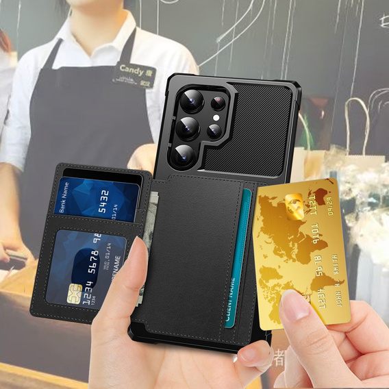 Puzdro pre Samsung Galaxy S25 Ultra, Card Holder Kickstand, čierne