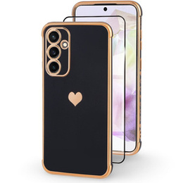 Puzdro pre Samsung Galaxy A35 5G, Electro heart, čierne + Full Glue Ceramic Glass