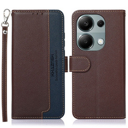 Flipové puzdro pre Xiaomi Redmi Note 13 Pro 4G / Xiaomi Redmi Note 14S / Xiaomi Poco M6 Pro 4G, KHAZNEH RFID, hnedá / modrá