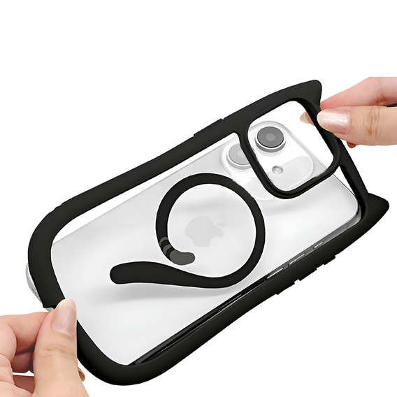Puzdro pre iPhone 11, pre MagSafe, Cute Cat, čierne + sklo na displej