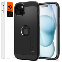 Puzdro Spigen pre iPhone 15, Tough Armor Mag MagSafe, čierne + tvrdené sklo 9H