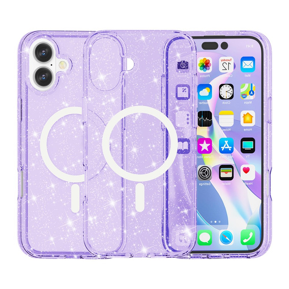 Puzdro pre iPhone 17, pre MagSafe, trblietavé, priesvitné fialové