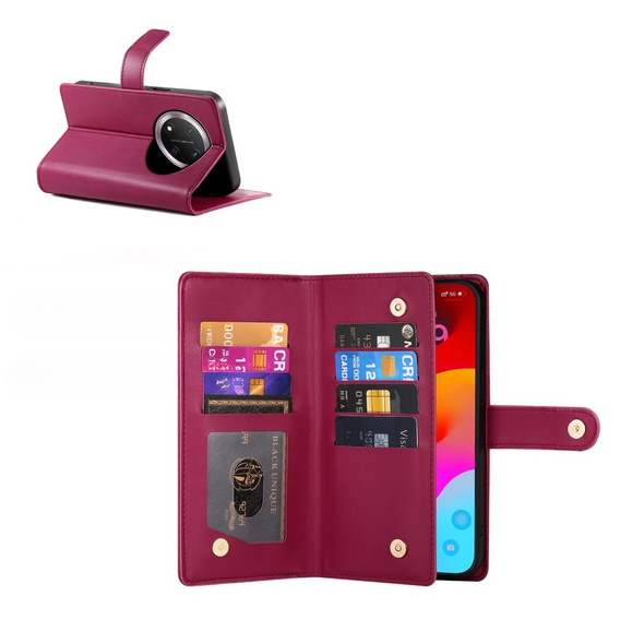 Klapkové puzdro pre Honor Magic 7 Lite, Wallet Zipper Pocket, červené