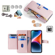 Klapkové puzdro pre iPhone 14, Wallet Zipper Pocket, ružové