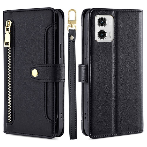 Klapkové puzdro pre Motorola Moto G73 5G, Wallet Zipper Pocket, čierne