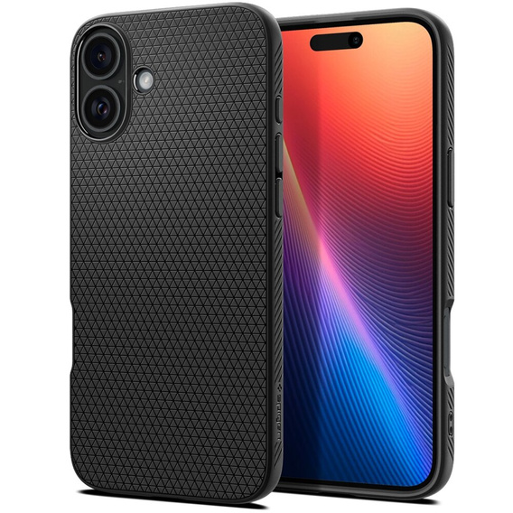 Puzdro Spigen pre iPhone 16, Liquid Air, čierne + tvrdené sklo 9H