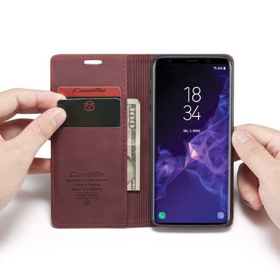 CASEME puzdro pre Samsung Galaxy S9, Leather Wallet Case, bordové