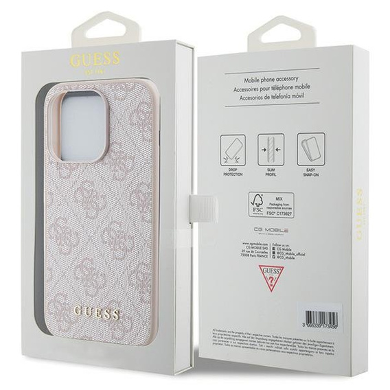 GUESS Obal na mobil pre iPhone 15 Pro Max, 4G Metal Gold Logo, ružové