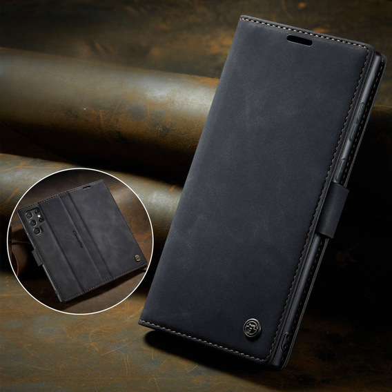 CASEME puzdro pre Samsung Galaxy S22 Ultra, Leather Wallet Case, čierne