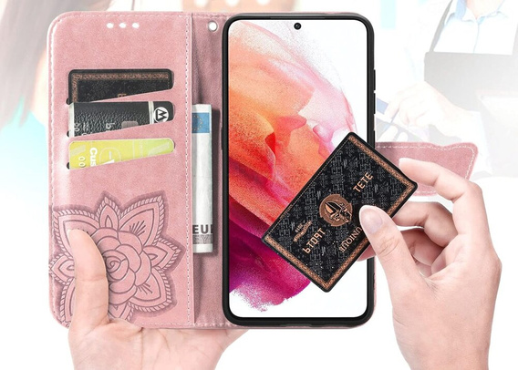 Klapkové puzdro pre Motorola Edge 50 Neo / Motorola ThinkPhone 25, Butterfly, ružové rose gold