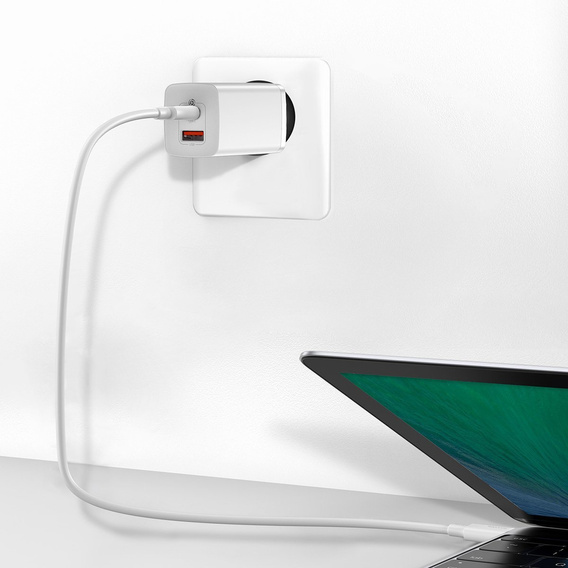 Sieťová nabíjačka Baseus GaN2 Lite 65 W USB-C + USB-A, biela (EÚ)