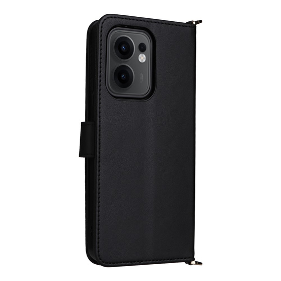 Puzdro s chlopňou pre Oppo Reno 13F 5G, Crossbody Leather Wallet, čierne