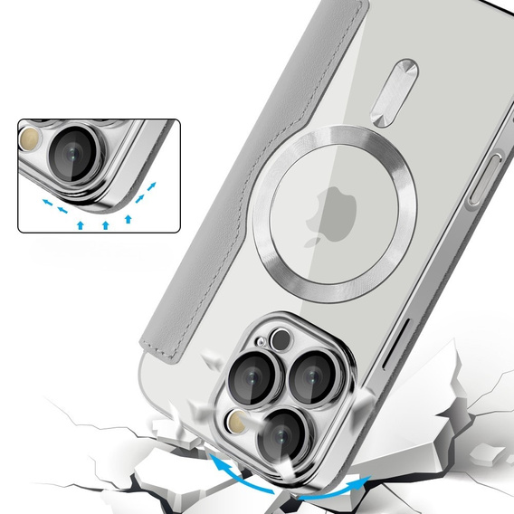 Klapkové puzdro pre iPhone 16 Pro Max, RFID Wallet MagSafe CamShield, strieborné