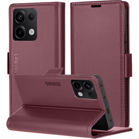 Puzdro pre Xiaomi Redmi Note 13 Pro 4G / Xiaomi Redmi Note 14S / Xiaomi Poco M6 Pro 4G, ERBORD Glossy Litchi, flipová peňaženka, červené