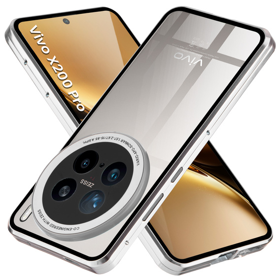 Puzdro pre Vivo X200 Pro 5G, Magnetic Dual Glass, strieborné