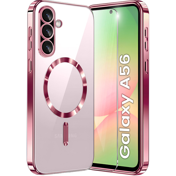 Puzdro pre Samsung Galaxy A56, Electro MagSafe, ružové rose gold + sklo na displej