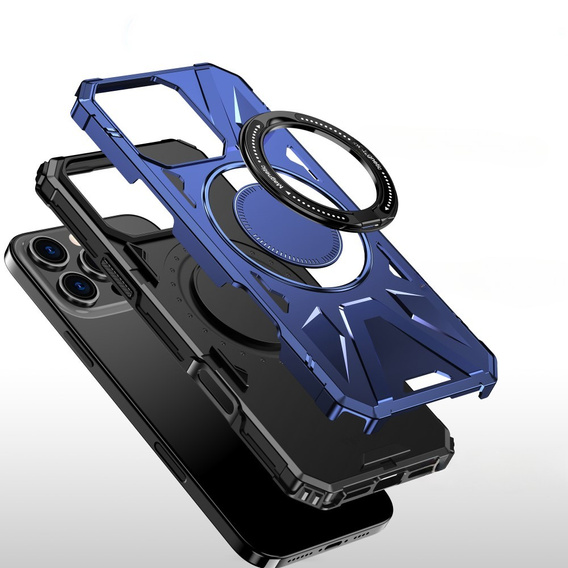 Puzdro pre iPhone 16 Pro Max, pancierované so stojanom a rukoväťou, modré