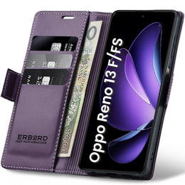 Puzdro pre Oppo Reno 13F / Oppo Reno 13FS, ERBORD Glossy Litchi, flipová peňaženka, fialové