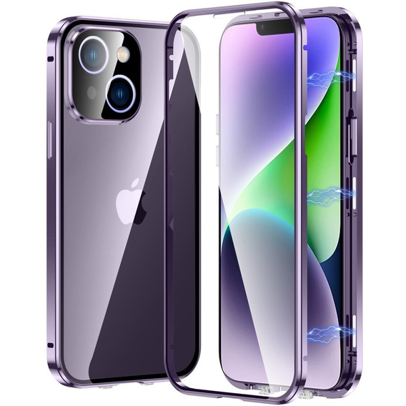 Puzdro pre iPhone 15, Magnetic Dual Glass, fialové