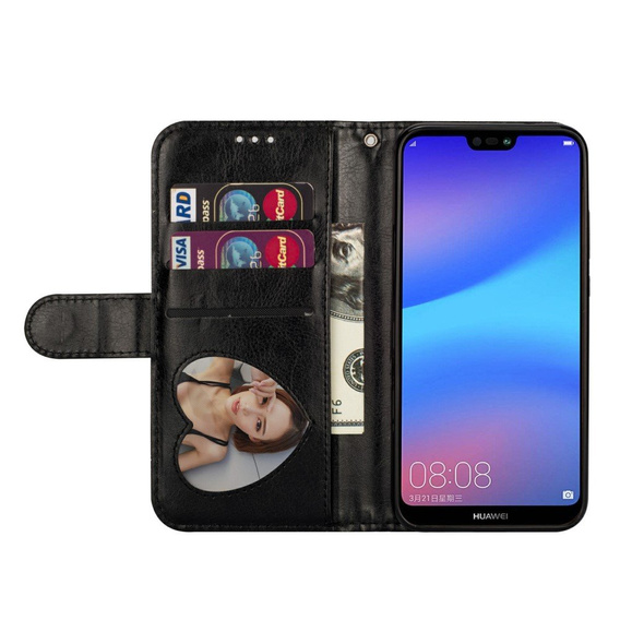 Klapkové puzdro pre Huawei P20 Lite, Glitter Zipper Wallet, čierne