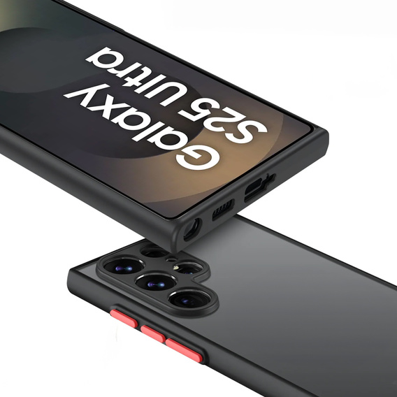 Silikónové puzdro pre Samsung Galaxy S25 Ultra, s ochranou fotoaparátu, transparentné / čierne + tvrdené sklo 9H