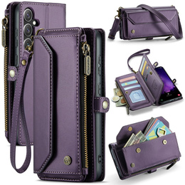 Puzdro CASEME pre Samsung Galaxy S24 FE, RFID Leather Wallet, s popruhom cez rameno, fialové