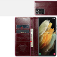 CASEME flipové puzdro pre Samsung Galaxy S21 Ultra 5G, Waxy Textured, červené