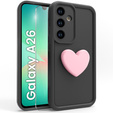 Puzdro pre Samsung Galaxy A26, Silicone Heart, čierne + tvrdené sklo 9H
