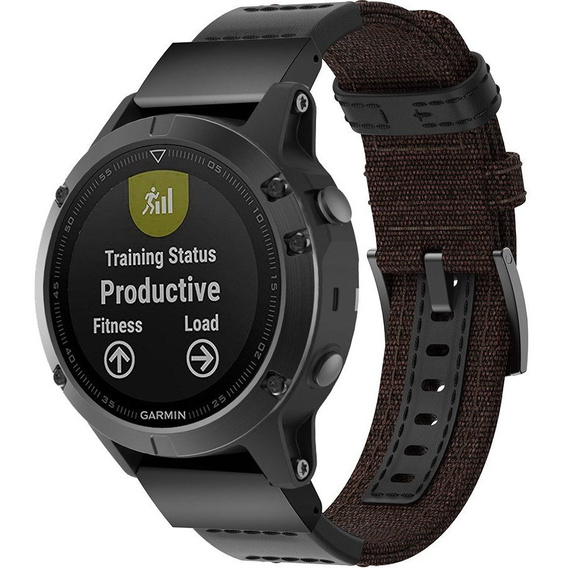 Pasek Canvas+Leather do Garmin Fenix 5/6/7 Pro Forerunner 935/945/955 - Brown