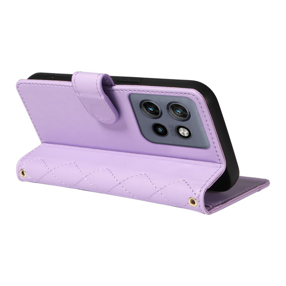 Puzdro s chlopňou pre Motorola Edge 50 Neo / Motorola ThinkPhone 25, Rhombus Crossbody Leather, fialové