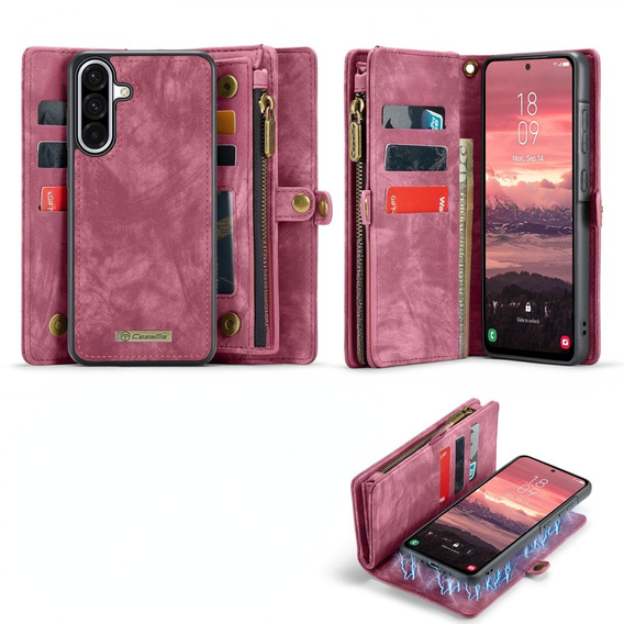 CASEME puzdro pre Samsung Galaxy A56 5G, Retro Leather Wallet, s remienkom, červené