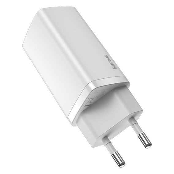 Sieťová nabíjačka Baseus GaN2 Lite 65 W USB-C + USB-A, biela (EÚ)